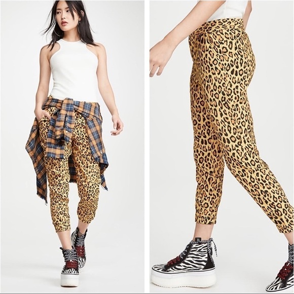 R13 Harem Jogger Pants in Yellow Leopard Small Elastic Waist Cheetah Casual - Picture 1 of 9